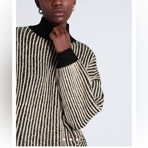 Topshop knitted high neck stripe sweater in beige and black.NWOTS